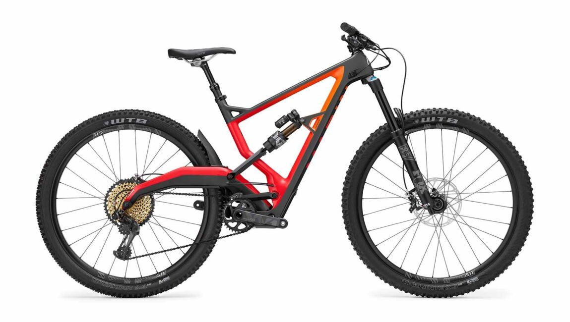 An image of a Marin Bikes full suspension mountain bike painted in black and red