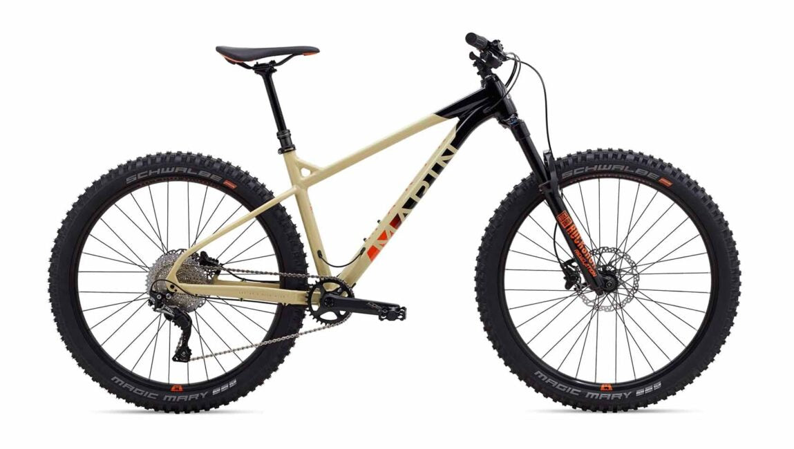 An image of a Marin Bikes hardtail mountain bike painted in black and beige
