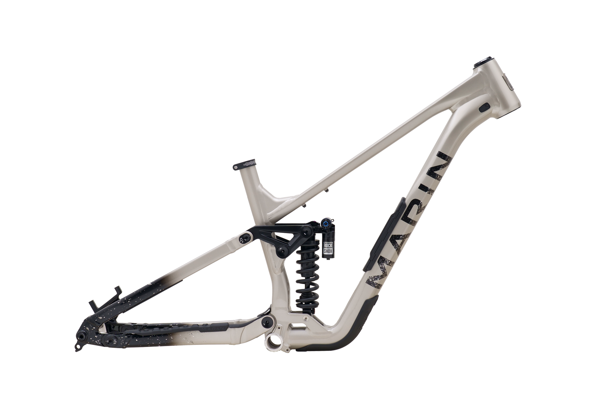 Bicycle frame with 'Marin' branding on a white background