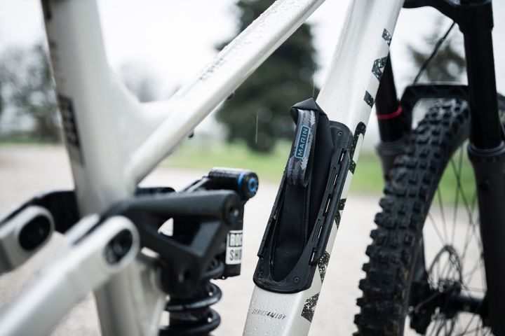 close up of bike with frame storage 