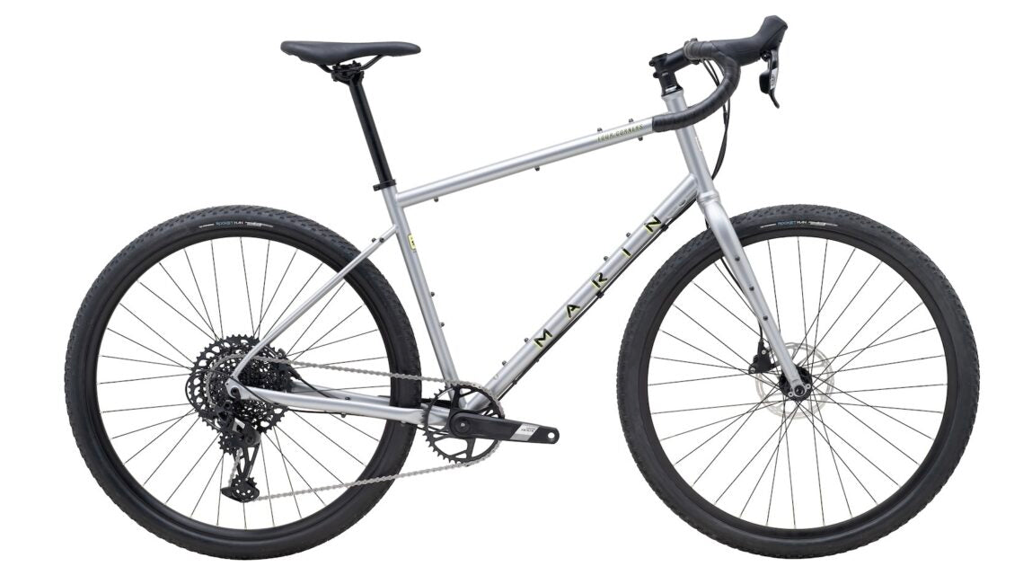 An image of a Marin Bikes drop bar bicycle painted in silver